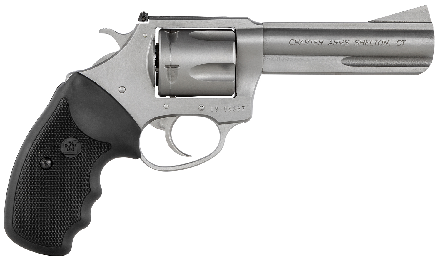 Charter Arms 74442 Bulldog Target Large 44 Special, 5 Shot 4.20" Matte Stainless Steel Barrel, Cylinder & Frame w/Black Finger Grooved Rubber Grip