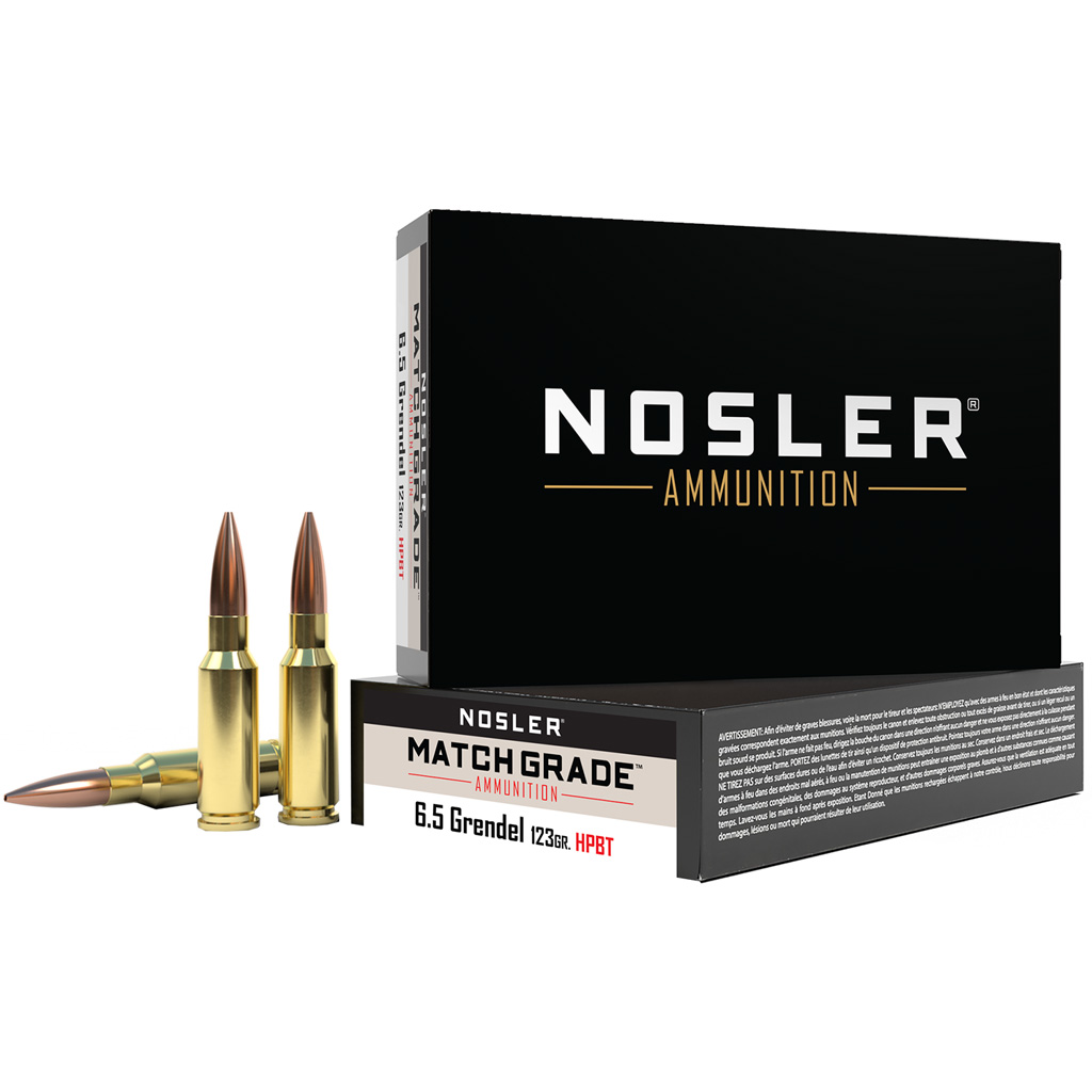 Nosler Match Grade Rifle Ammunition 6.5 Grendel 123 Gr. CC HPBT 20 Rd. ler Match Grade Rifle Ammunition 6.5 Grendel 123 Gr. CC HPBT 20 Rd. Ammo