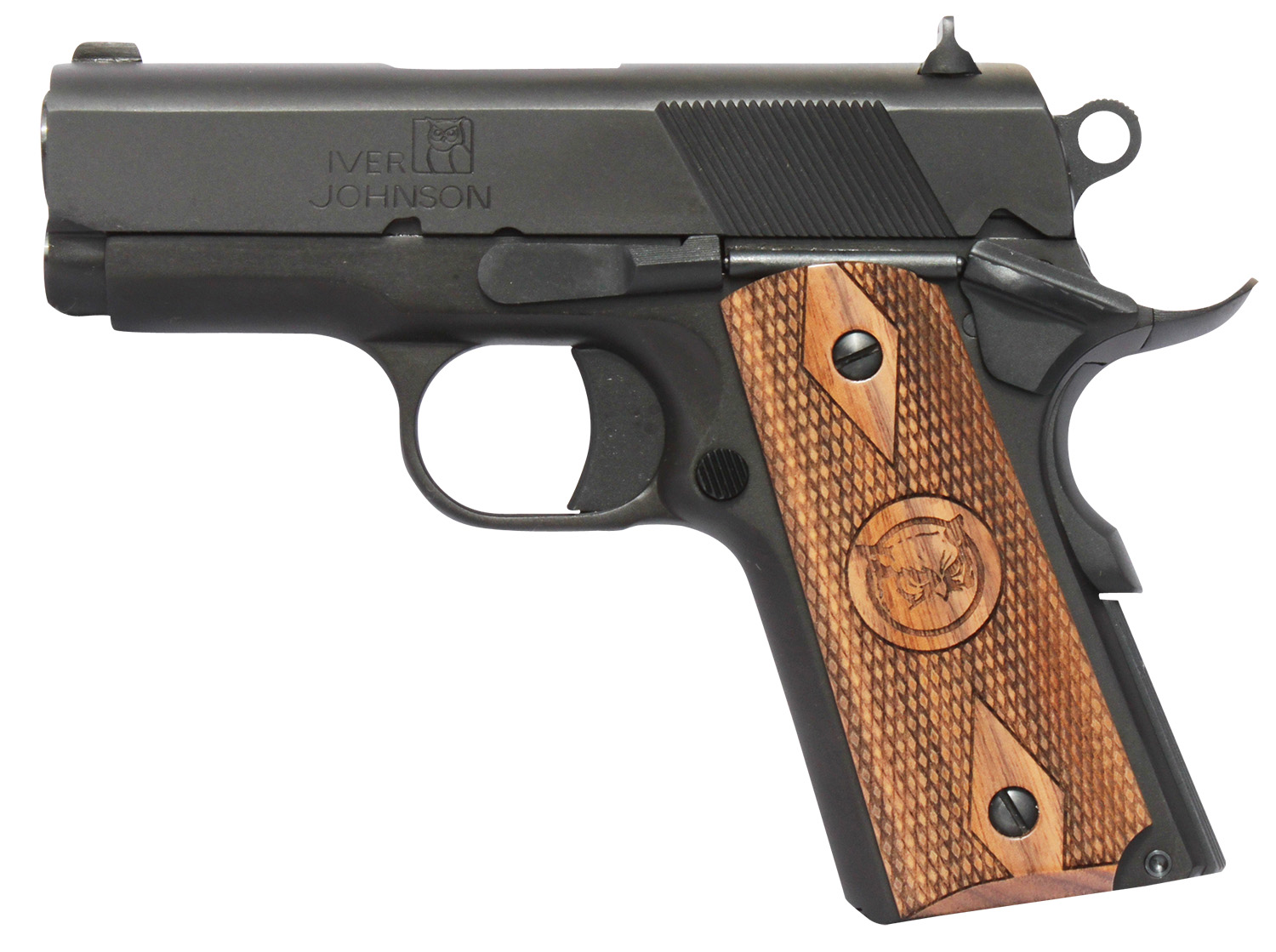 Iver Johnson Arms THRASHER Thrasher 45 ACP 7+1 3.13" Black Bull Barrel, Matte Blued Serrated Steel Slide & Frame w/Beavertail, Walnut Large Diamond Grip