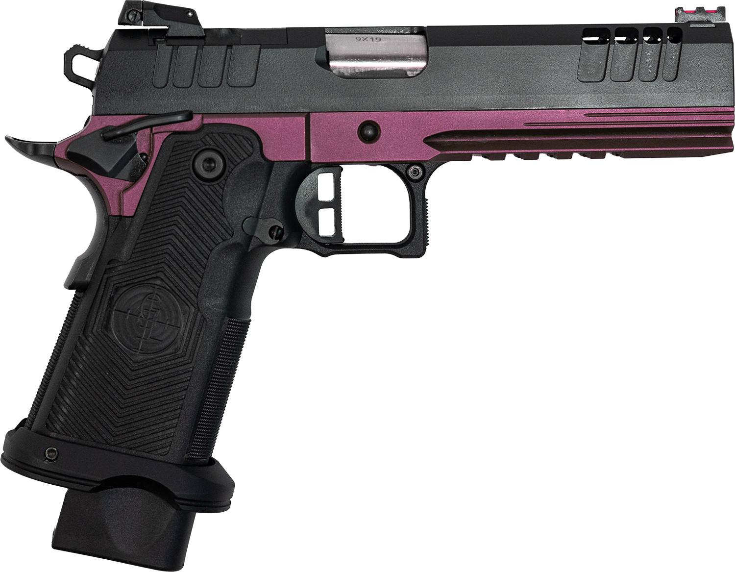 Great Lakes Firearms GL1911DS9FSSCHY 1911 DS Synergy 9mm Luger 20+1 5" Optic Cut/Serrated Cerakote Black Molded Grip Black Cherry Frame