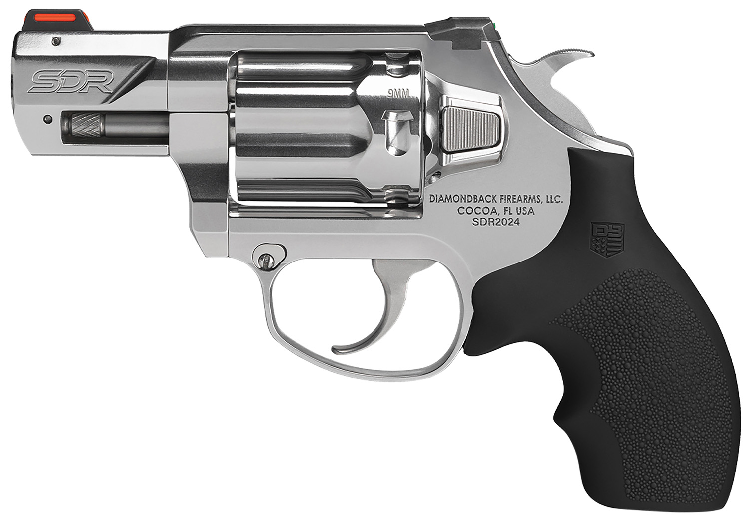 Diamondback DB0700P701 SDR 9mm Luger 6 Shot 3" Polished Stainless Steel Barrel, Cylinder & Frame, Black Hogue Rubber Grip, Exposed Hammer