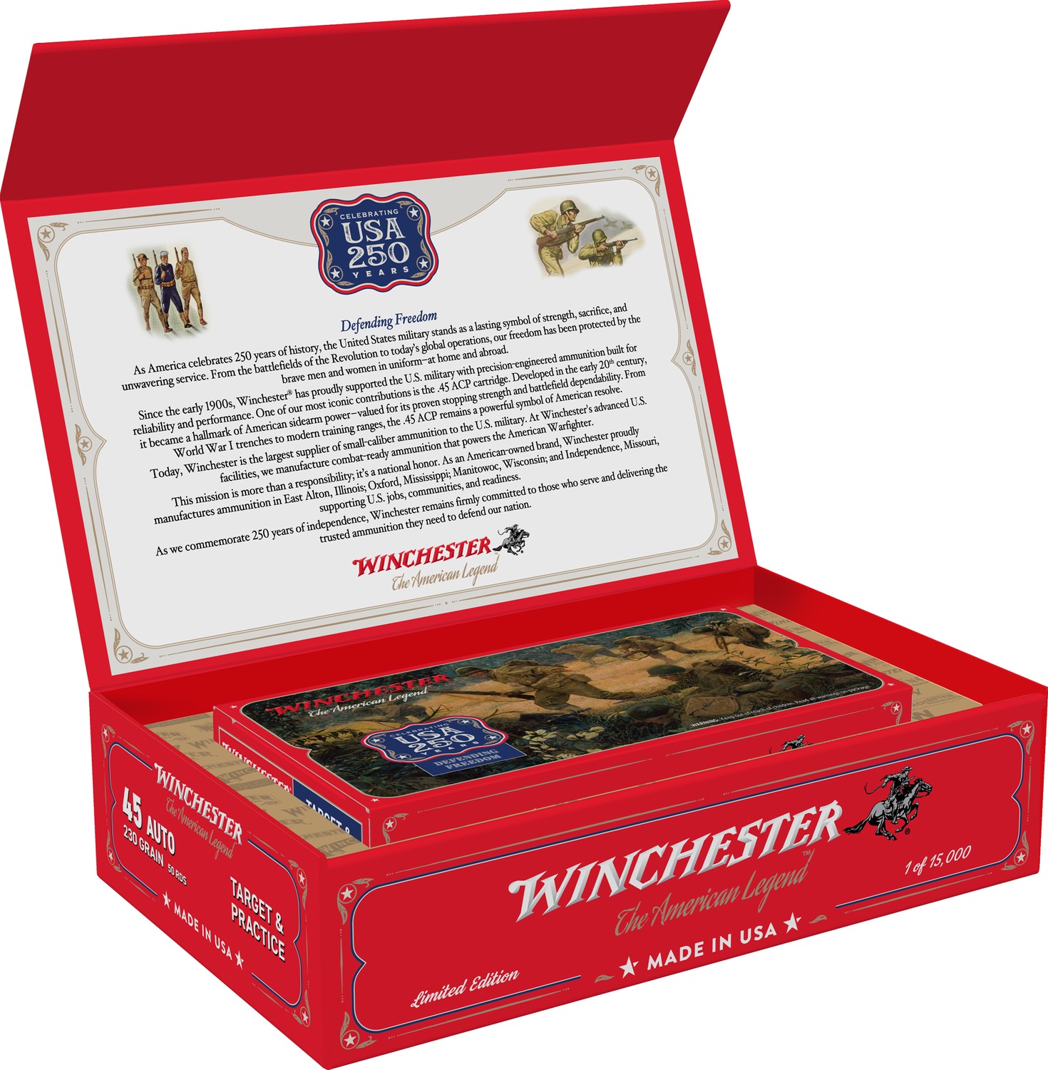 Winchester Ammo USA45250 USA 250th Commemorative Box Series 45ACP 230gr Full Metal Jacket 50 Per Box/6 Case chester USA45250 USA 250th Commemorative Box Series 45ACP 230gr Full Metal Jacket 50 Per Box/6 Case Ammo