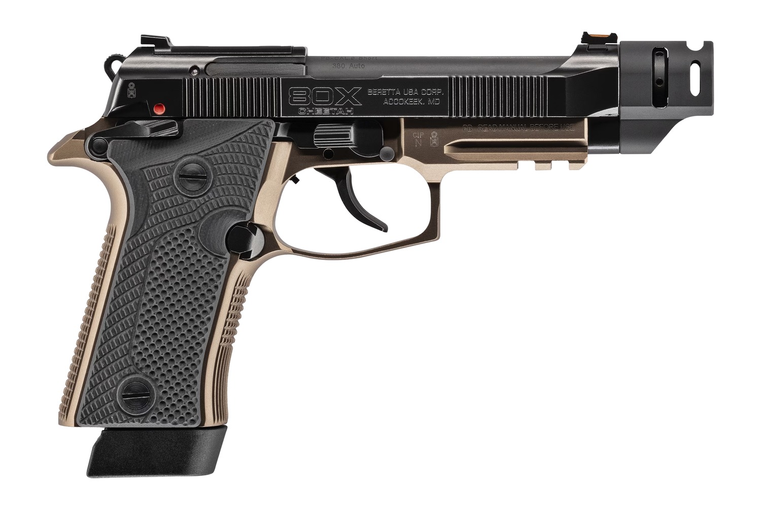 Beretta USA J80XTACLED15 80X Cheetah Tactical Urban Micro-Compact Frame 380 ACP 15+1 4.40" Threaded Barrel, Optic Ready/Serrated Slide, Steel Frame w/Picatinny Rail, Vertec Grip