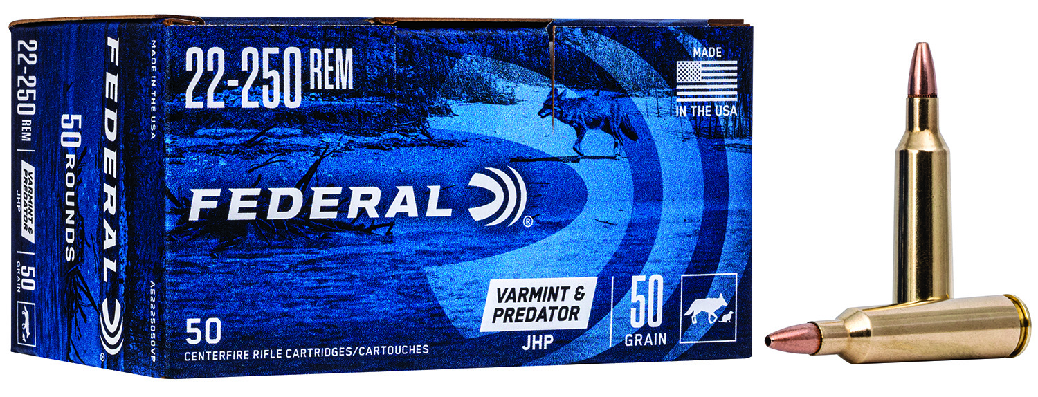 eral AE2225050VP American Eagle Varmint & Predator 22-250Rem 50gr Jacketed Hollow Point 50 Per Box/5 Case Ammo