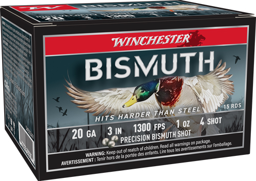 WINCHESTER BISMUTH 20GA 3 Ammo - 1OZ #4 15RD 10BX/CS 1OZ #4 15RD 10BX/CS Ammo