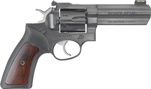 RUGER GP100 357MAG 4.20" ADJ. - BLUE RUBBER W/HARDWOOD 7-SHOT