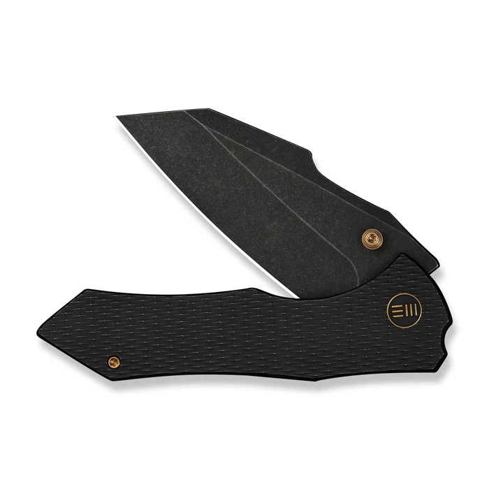 WEKNIFE High-Fin XL Thumb Stud Knife Diamond Patterned Black Titanium Handle (3.48"" Black Stonewashed CPM 20CV Blade) WE24010-1