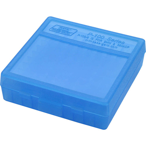 HANDGUN AMMO BOX - CLEAR BLUE, 9MM LUGER, 100/RD